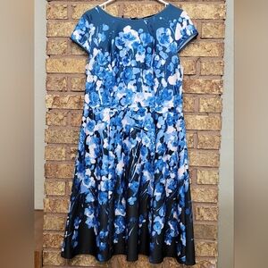 White House Black Market Midi Floral Cap Sleeve Flare Dress Size 14